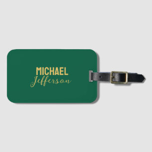 Etiqueta De Bagagem Cor elegante verde dourado nome moderno minimalist