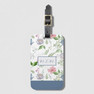 Etiqueta De Bagagem Cor Floral Elegante Cor Azul-Cor-de-Rosa Elegante