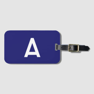 Etiqueta De Bagagem Cor Monograma Simples Minimalista Azul Meia-Noite