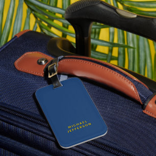 Etiqueta De Bagagem Cor Nome Moderno Minimalista Cor Azul & Ouro