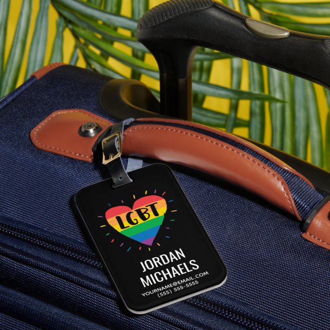 Etiqueta De Bagagem Coração Arco-Íris LGBT (Frente Insitu 1)