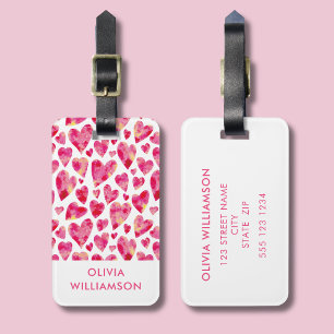 Etiqueta De Bagagem Coração de amor em aquarela rosa