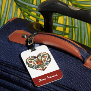 Etiqueta De Bagagem Coração de Arte Folclórica Norueguesa Personalizad