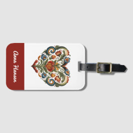 Etiqueta De Bagagem Coração de Arte Folclórica Norueguesa Personalizad
