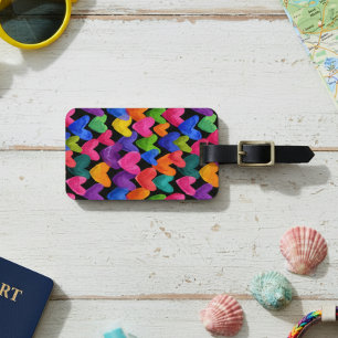 Etiqueta De Bagagem Corações Coloridos Desenhados à Mão Divertidos