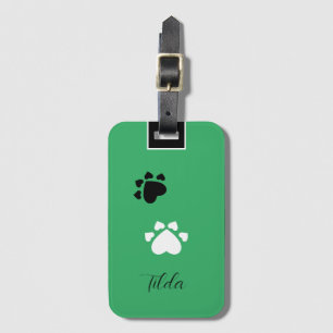Etiqueta De Bagagem Corações de Cachorrinho Patas Monogramadas