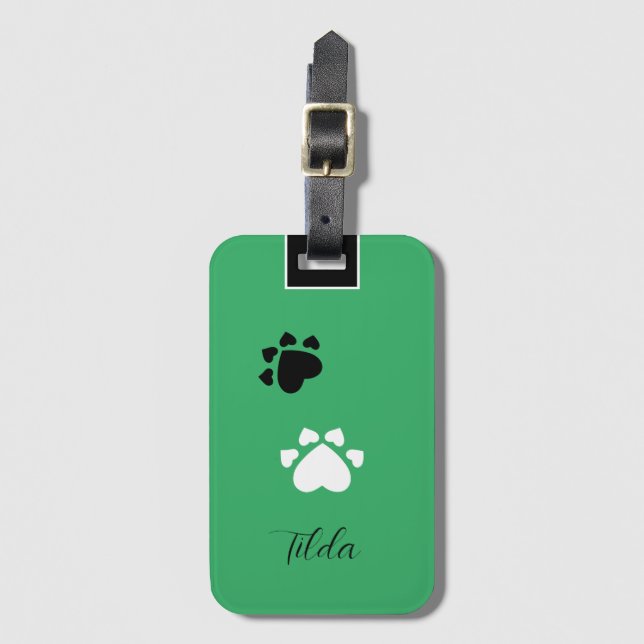Etiqueta De Bagagem Corações de Cachorrinho Patas Monogramadas (Frente Vertical)
