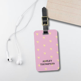 Etiqueta De Bagagem Corações Dourados Modernos e Elegantes Rosa Faux