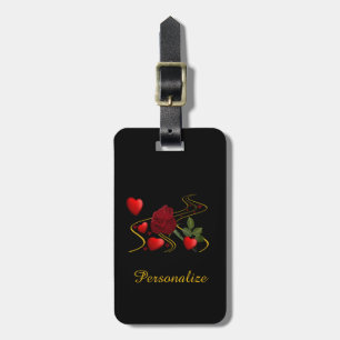 Etiqueta De Bagagem Corações Vermelhos Românticos & Rosa Vermelha Pers
