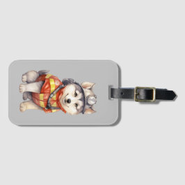 Etiqueta De Bagagem Corajoso Bombeiro Siberian Husky Dog Honrando