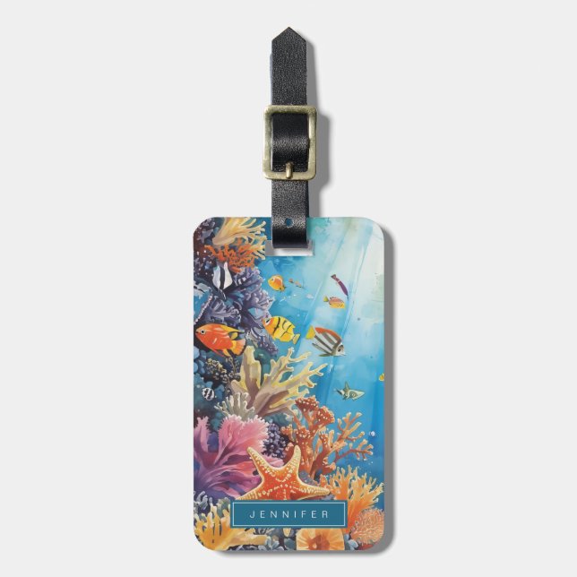 Etiqueta de Bagagem Coral Tropical (Frente Vertical)