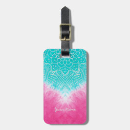 Etiqueta De Bagagem Corante rosa e azul colado com modo Mandala