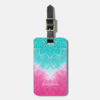 Etiqueta De Bagagem Corante rosa e azul colado com modo Mandala