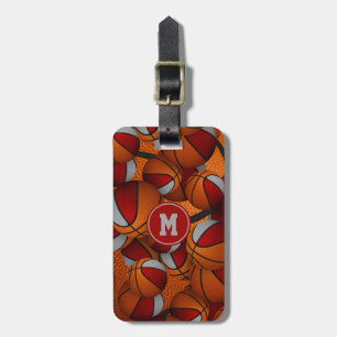 Etiqueta De Bagagem cores da equipe de basketball da cinza vermelha