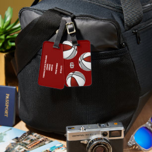 Etiqueta De Bagagem cores da equipe de basquetebol da cinza maroon