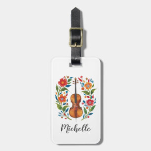 Etiqueta De Bagagem Cores Retro Vintage Flor de Campo Boho Floral Viol