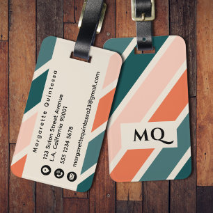 Etiqueta De Bagagem Cores Vintage Listras Pretas Iniciais Monogramadas