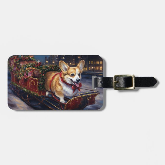 Etiqueta De Bagagem Corgi Christmas Fesason Season (Frente Horizontal)