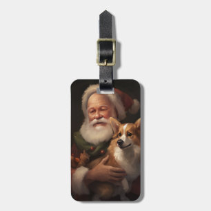 Etiqueta De Bagagem Corgi com Papai Noel Natal Festivo