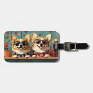 Etiqueta De Bagagem Corgi Com Rosas do Coração Dia dos Namorados