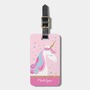 Etiqueta De Bagagem Corno de Unicórnio Glitter Rosa