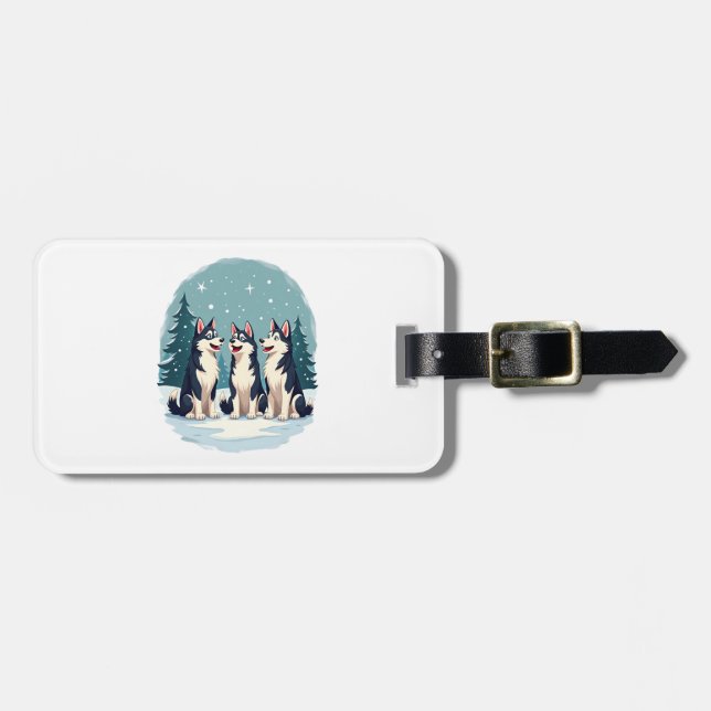 Etiqueta De Bagagem Coro de Natal Husky (Frente Horizontal)