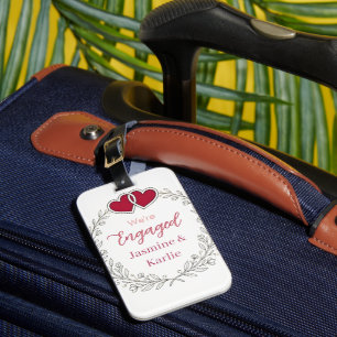 Etiqueta De Bagagem coroa floral preta coração vermelho estamos noivos