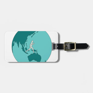 Etiqueta De Bagagem Corredor de maratona em torno do desenho do mundo