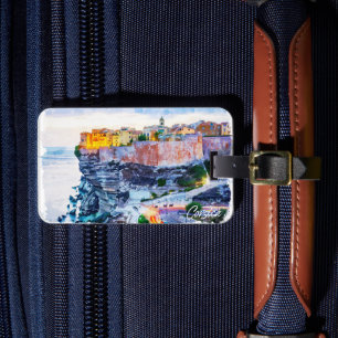 Etiqueta De Bagagem Córsega mediterrânica França Elegante Watercolor