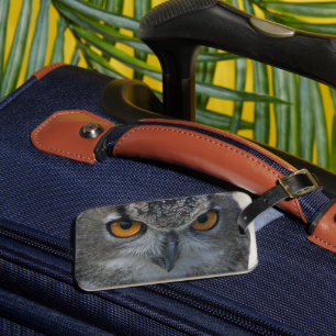 Etiqueta De Bagagem Coruja de Águia com Olhos Laranja Personalizados