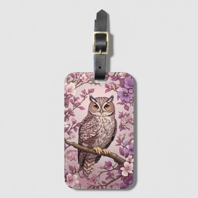 Etiqueta De Bagagem Coruja Roxo-Roxo Elegante (Frente Vertical)