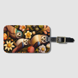 Etiqueta De Bagagem Corujas e Flores | Modern Haeckel