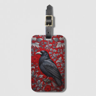 Etiqueta De Bagagem Corvo Preto Floral Vermelho Inspirado em William M
