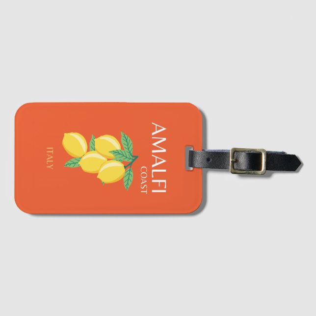 Etiqueta De Bagagem Costa Amalfi, Itália, Viagem Art, Retro, Laranja (Frente Horizontal)