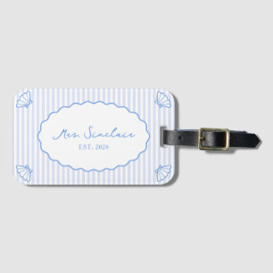 Etiqueta De Bagagem Costeira Chic Personalizada Lua de Mel Azul Sra.
