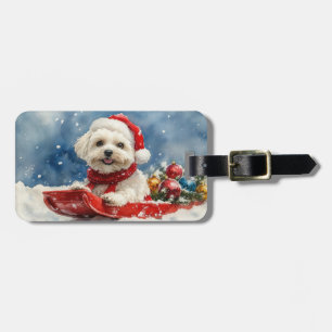 Etiqueta De Bagagem Coton De Tulear no Trenó Deixe Nevar Natal