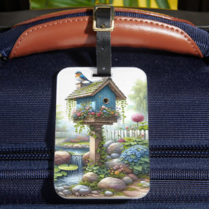 Etiqueta De Bagagem Cottagecore Casa de Pássaros Jardim Aquarela