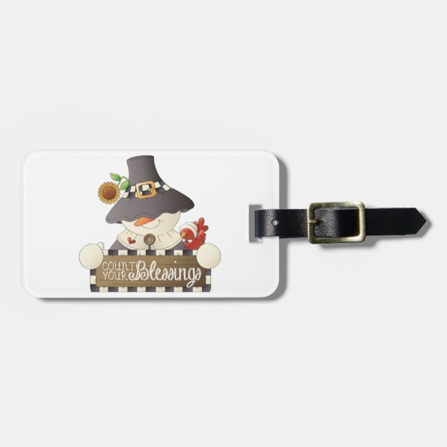 Etiqueta De Bagagem Count Your Blessings Snowman Pilgrim (Frente Horizontal)