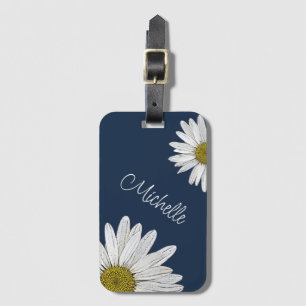 Etiqueta De Bagagem Country Floral Daisies Marinho Simples Azul