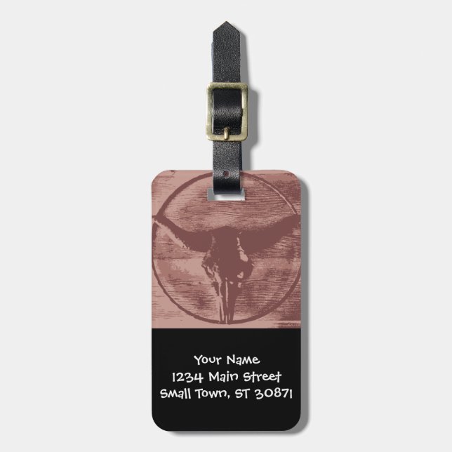 Etiqueta De Bagagem Country Western Longhorns Bull Caveira Gifts (Frente Vertical)