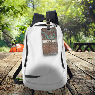 Etiqueta De Bagagem Couro digital castanho teórico Monograma de metal