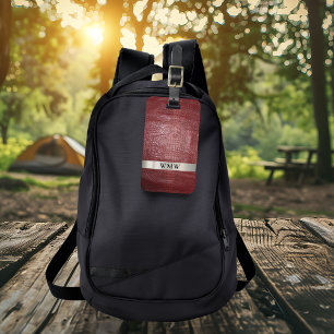 Etiqueta De Bagagem Couro digital vermelho Monograma de metal de titân