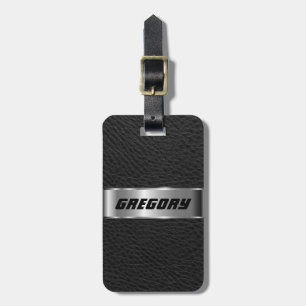 Etiqueta De Bagagem Couro e Prata Pretos Masculinos 3