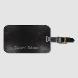 Etiqueta De Bagagem Couro Preto, Com Distância Faux, Emboscada
