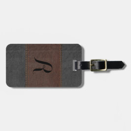 Etiqueta De Bagagem Couro-Vintage Preto e Castanho Elegante