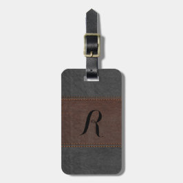 Etiqueta De Bagagem Couro-Vintage Preto e Castanho Elegante