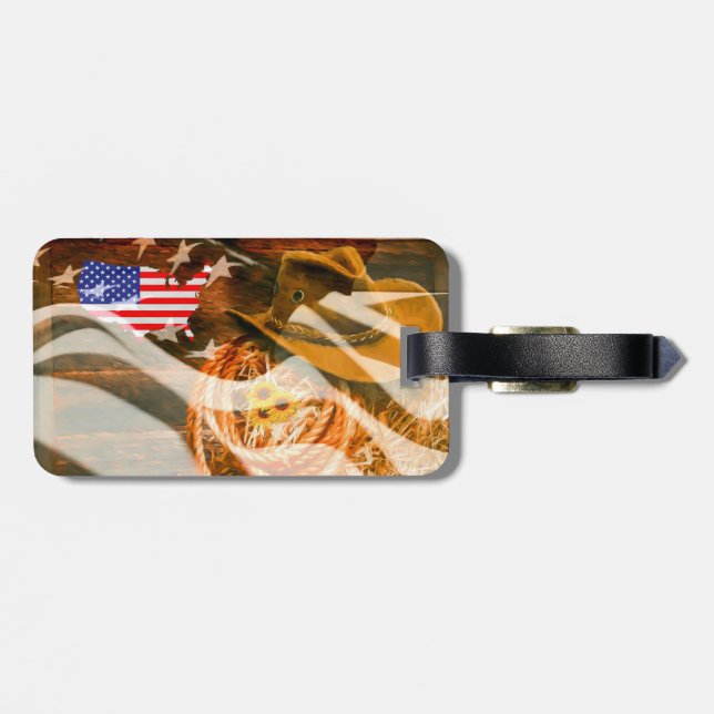 Etiqueta De Bagagem Cowboy Hat American Flag Sunrays (Traseira Horizontal)
