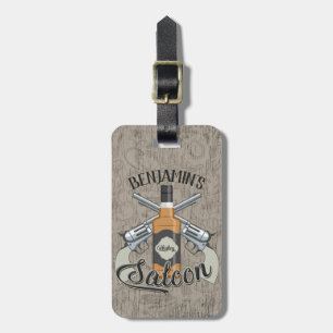 Etiqueta De Bagagem Cowboy Revolver Gun Whiskey Saloon