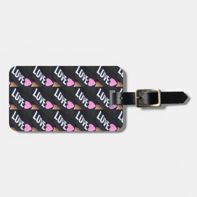 Etiqueta De Bagagem crachá de coração rosa (Frente Horizontal)