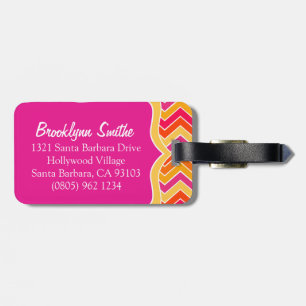 Etiqueta De Bagagem Crachá de zag brilhante cor-de-rosa chevron